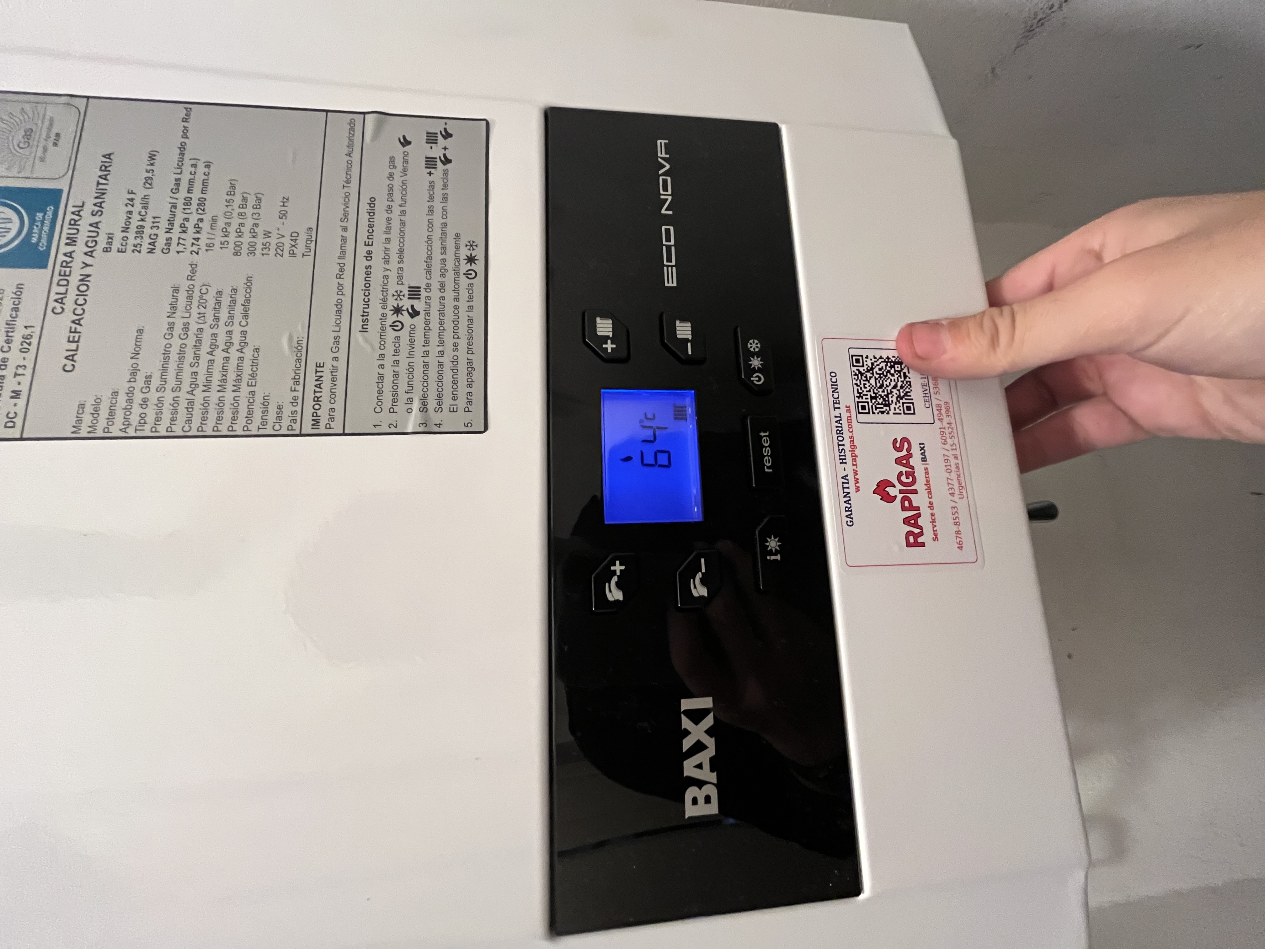 Panel de control digital de caldera BAXI Eco Nova